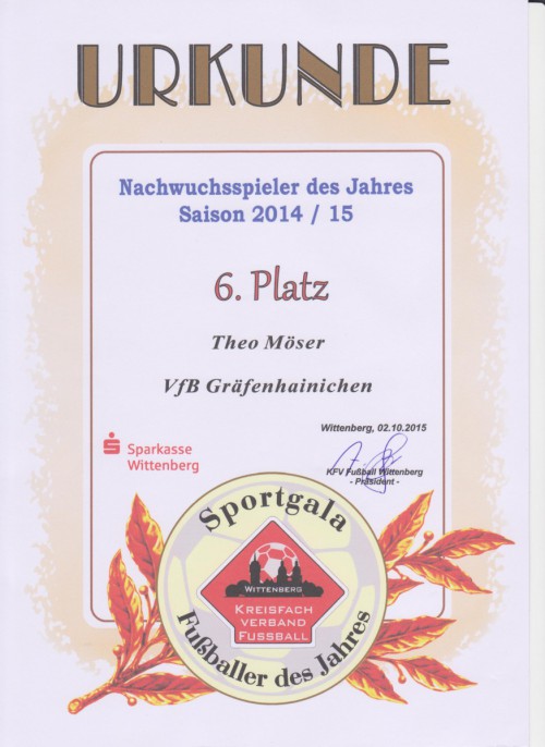 Nachwuchsspieler des Jahres Saison 2014/15