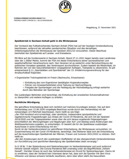 FSA geht in die Winterpause!