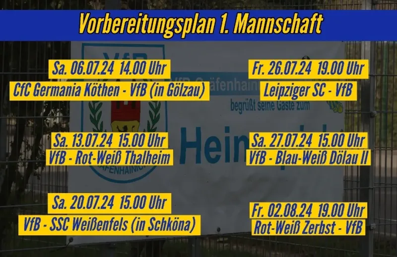 Der Vorbereitungsplan unserer Ersten Mannschaft!
