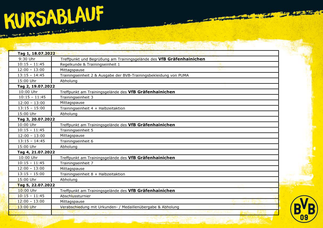 Infos zur BVB Evonik Fussballakademie 2022 in Gräfenhainichen